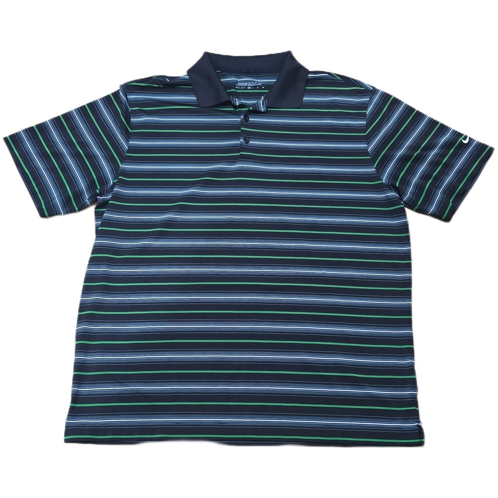 Nike Golf Dri Fit Mens Striped Polo Shirt Short Sleeve XL Black Green Blue‎